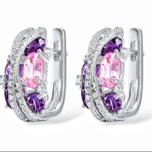 🌸 Pink Sapphire& Purple Amethyst Gemstone Crossover LatchbackEarrings